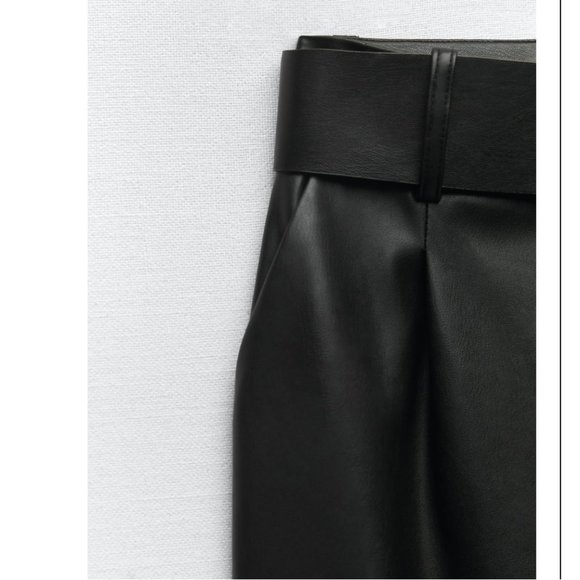 NWT ZARA BELTED FAUX LEATHER PANTS black - Picture 7 of 7